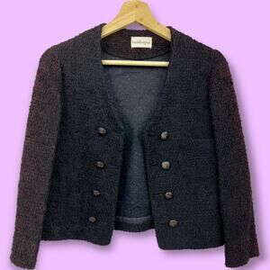 American VINTAGE XS 80s Huddlespun Boucle Tweed Blazer womens black red